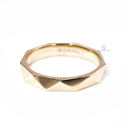 Yellow Gold Multi Faceted Unique Shape Lab Grown Diamond Plain Men's Band, view 3