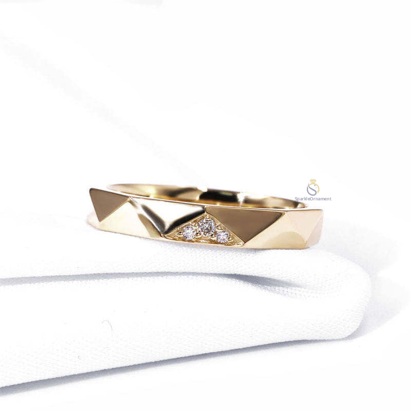 Yellow Gold Multi Faceted Unique Shape Lab Grown Diamond Plain Men's Band