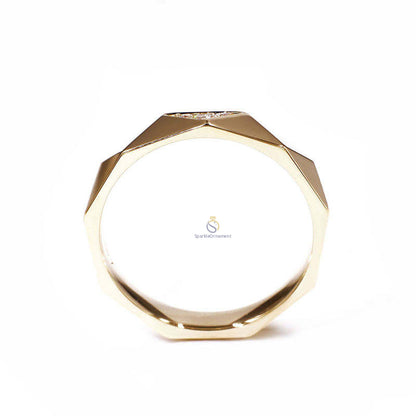 Yellow Gold Multi Faceted Unique Shape Lab Grown Diamond Plain Men's Band, view 5