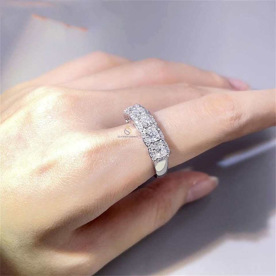 Princess 6 Stone Halo Lab Grown Half Eternity Wedding Band