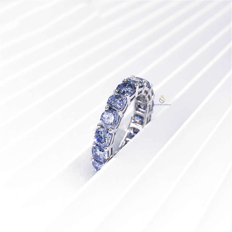 Blue Sapphire Cushion Cut Full Eternity Engagement Band