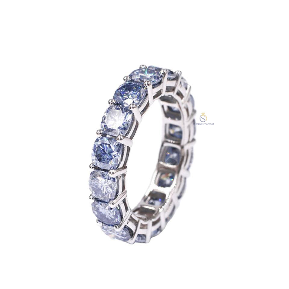 Blue Sapphire Cushion Cut Full Eternity Engagement Band