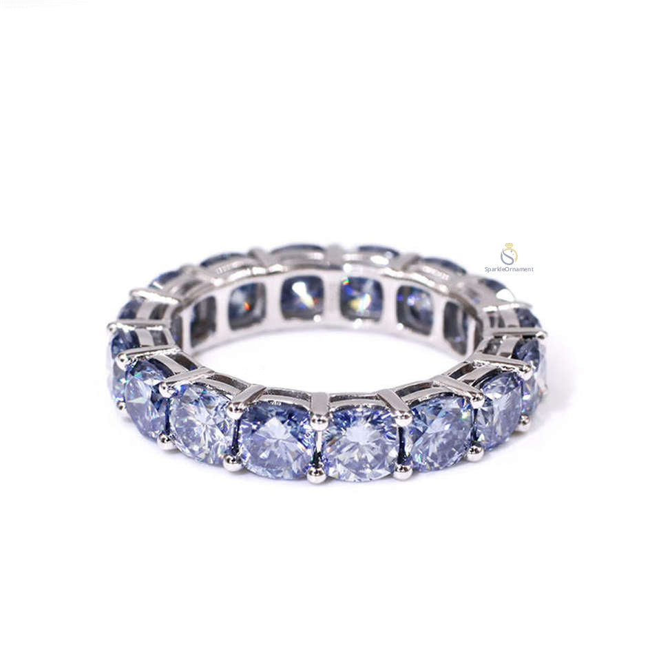 Blue Sapphire Cushion Cut Full Eternity Engagement Band