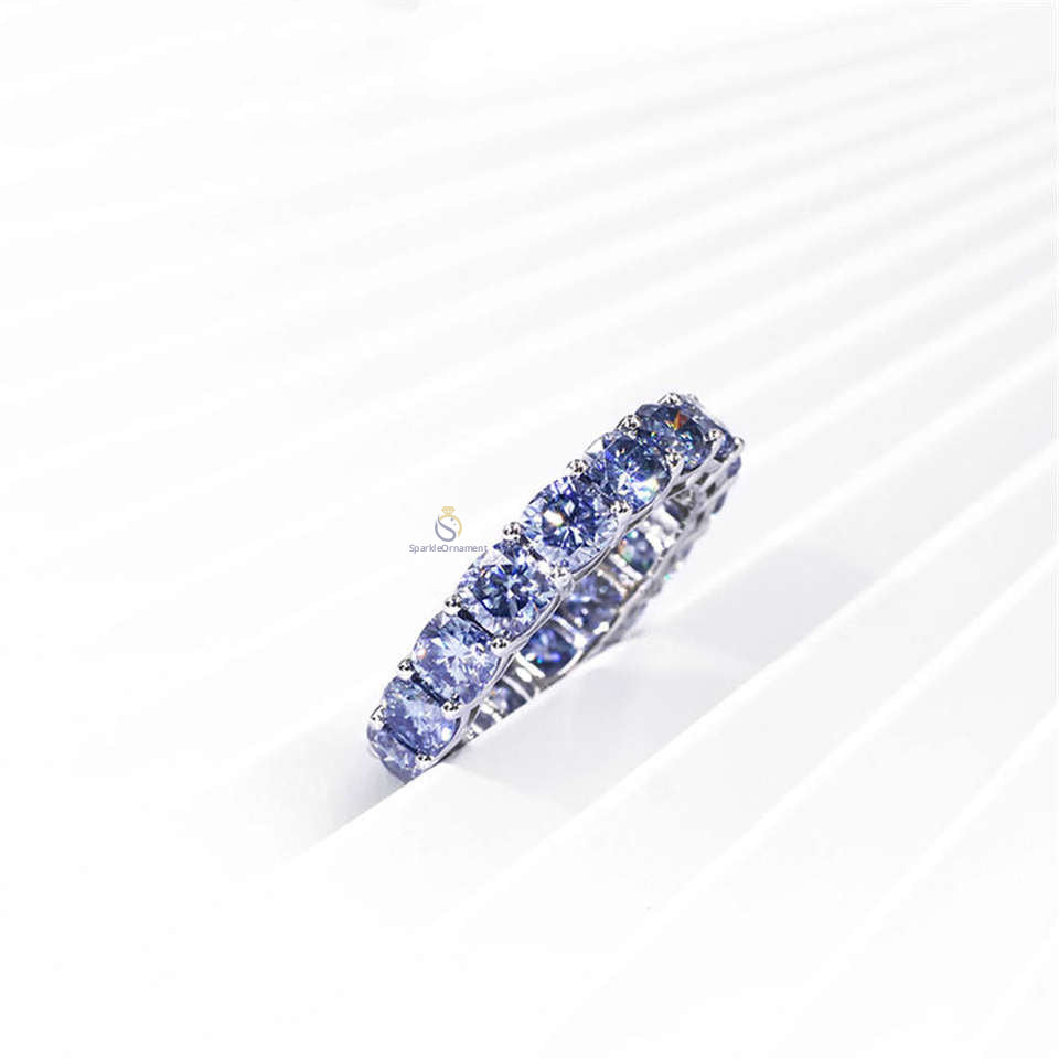 Blue Sapphire Cushion Cut Full Eternity Engagement Band