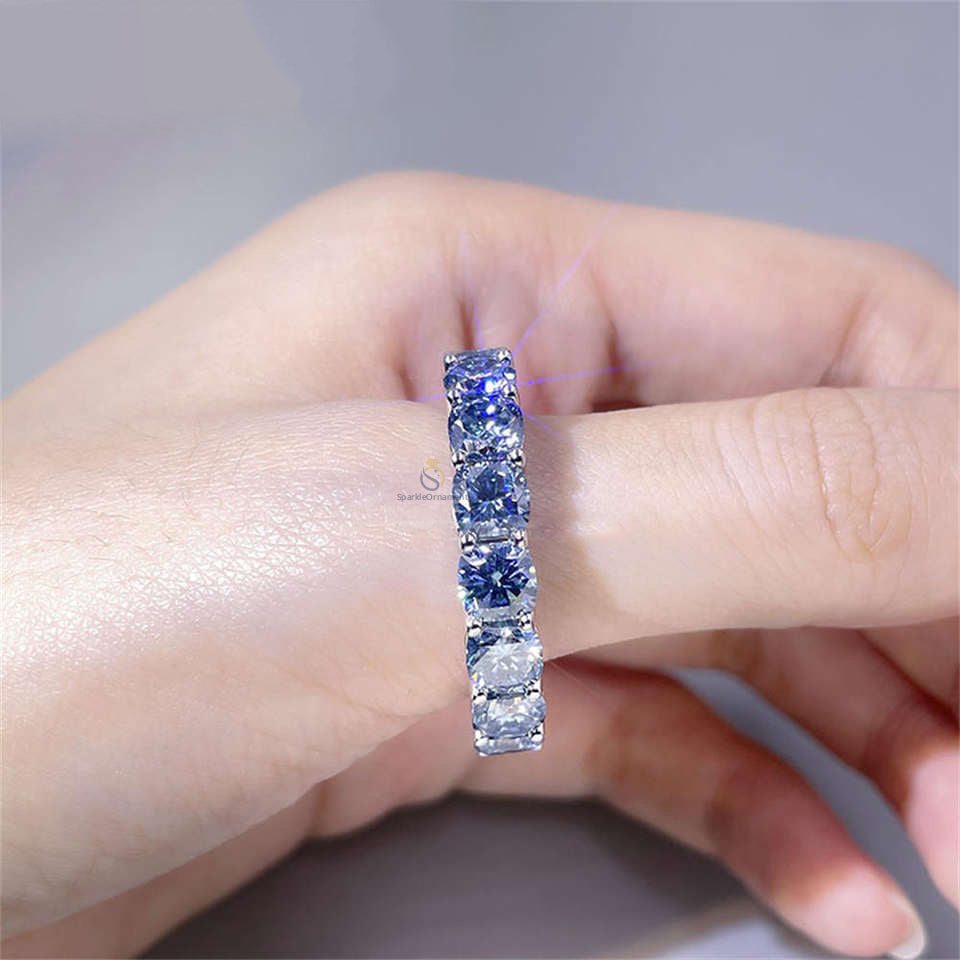 Blue Sapphire Cushion Cut Full Eternity Engagement Band