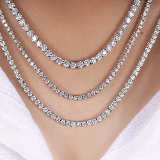 Lab Grown Diamond Tennis Necklace, 3mm to 6mm Round Diamond Necklace