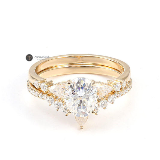 Oval Cut Moissanite Vintage art Deco Pear Diamond Ring Set, view 1