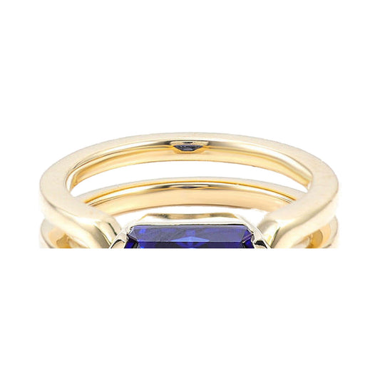 Blue sapphire Hexagon Diamond Ring For Men from Carat and Kraft, on white