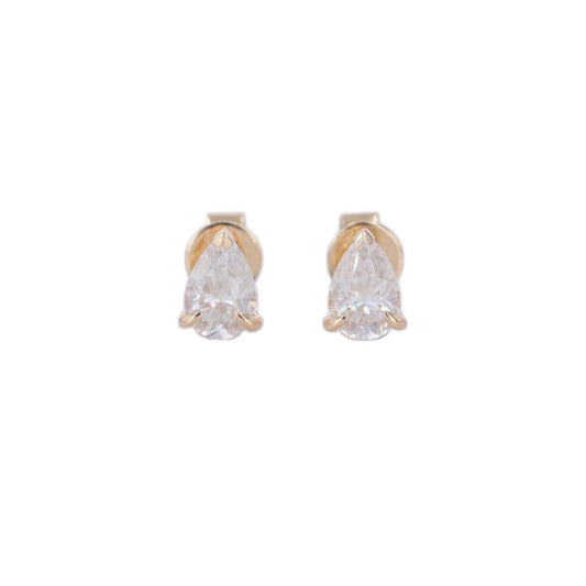 Pear cut lab grown diamond stud earrings in yellow gold