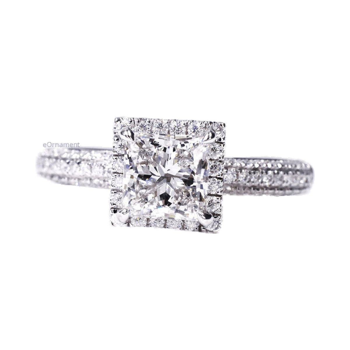 Princess Cut Halo Lab Grown Diamond Engagement Ring from Carat and Kraft, on white