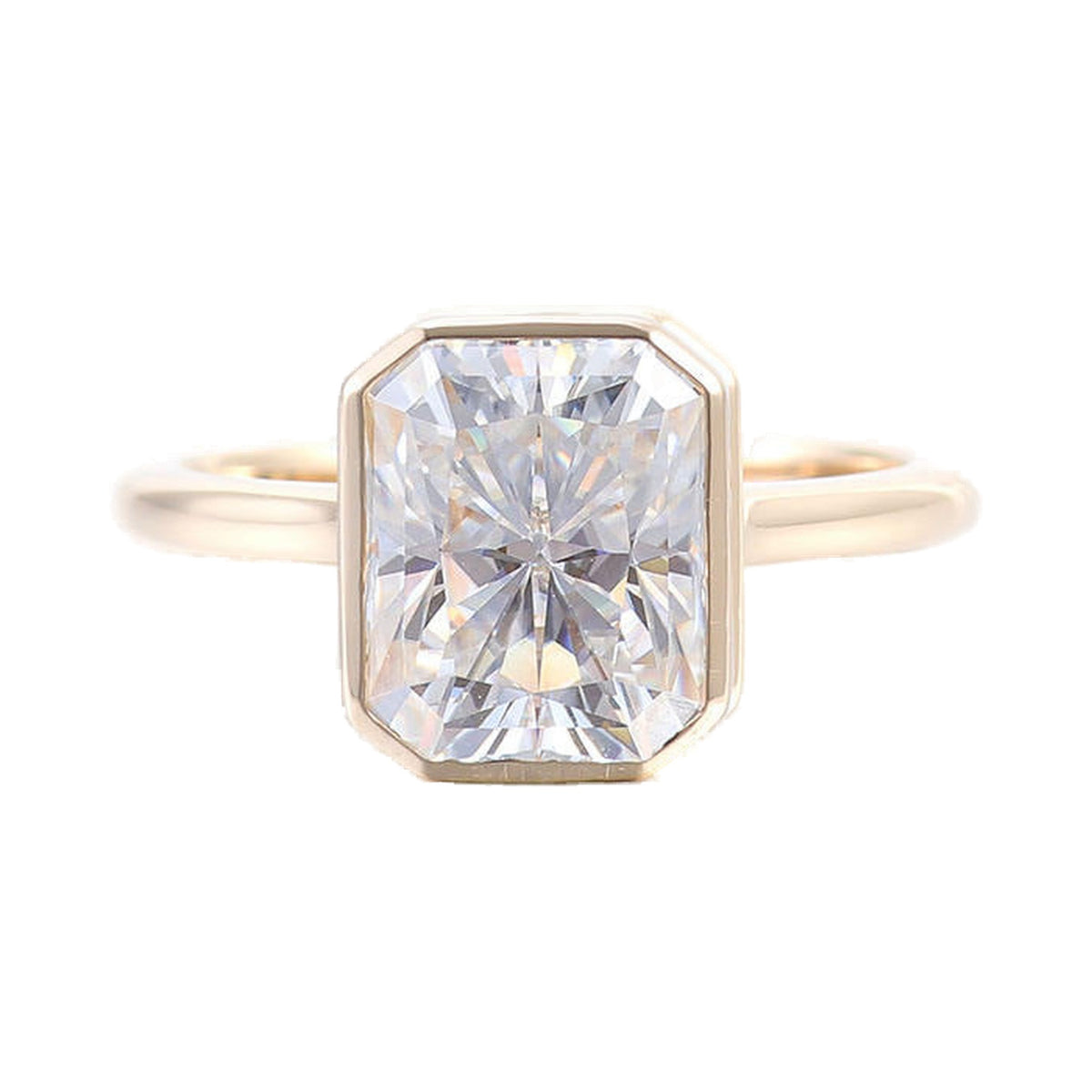 Bezel Set Radiant Lab Grown Diamond Solitaire Engagement Ring from Carat and Kraft, on white