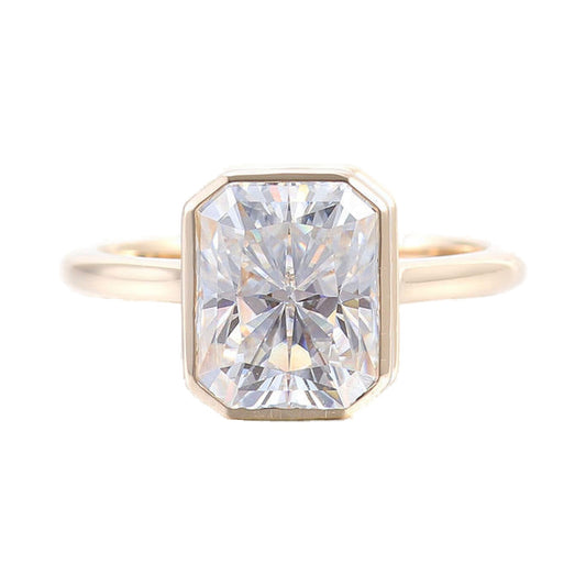 Bezel Set Radiant Lab Grown Diamond Solitaire Engagement Ring from Carat and Kraft, on white