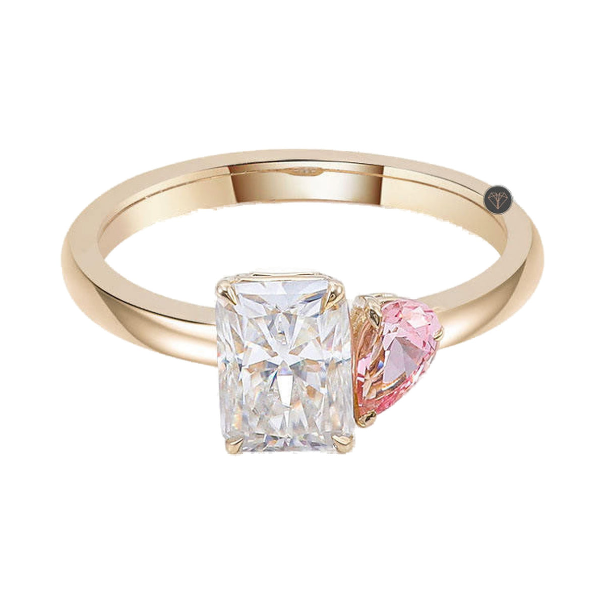 Radiant & Pink Pear Cut Toi Et Moi Moissanite Diamond Engagement Ring from Carat and Kraft, on white
