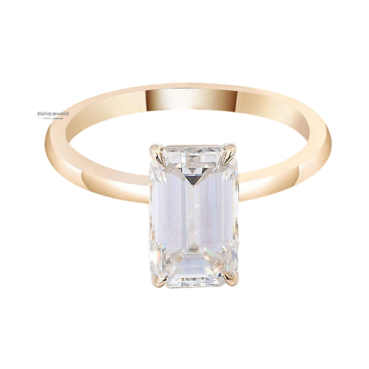 1.0CT To 5.0CT Emerald Cut Moissanite Solitaire Engagement Ring from Carat and Kraft, on white