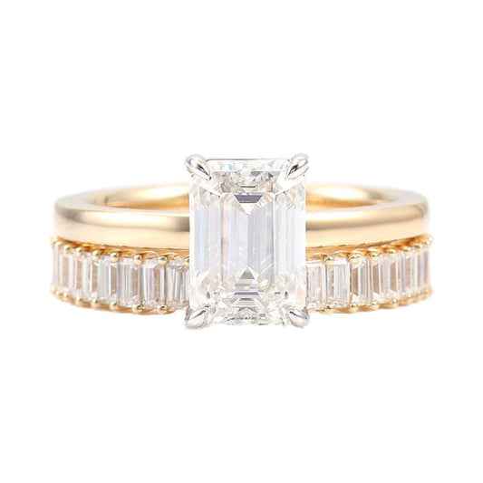 Emerald Cut Moissanite Ring set from Carat and Kraft, on white