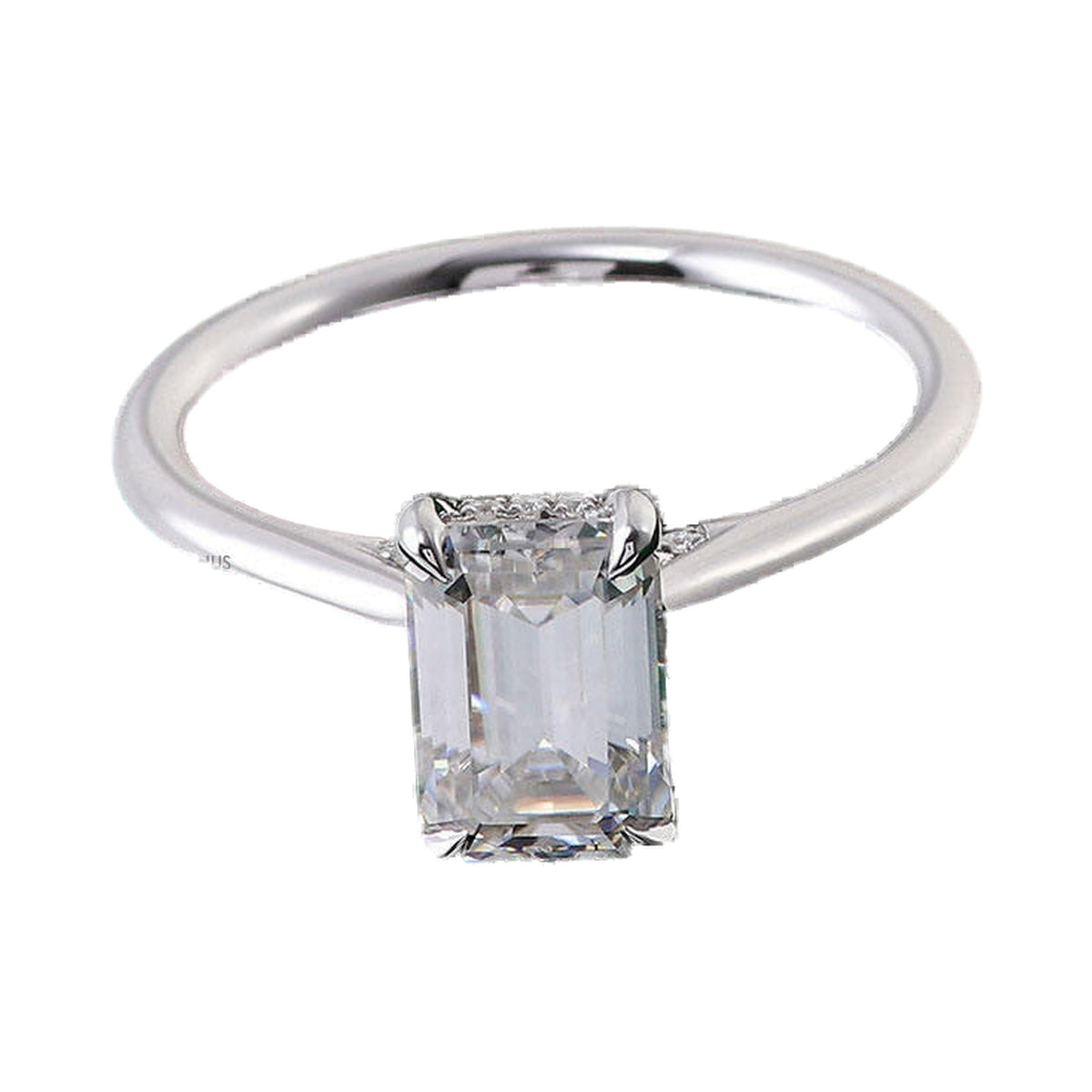 Emerald Cut Solitaire Moissanite Ring, Hidden Halo Promise Ring from Carat and Kraft, on white