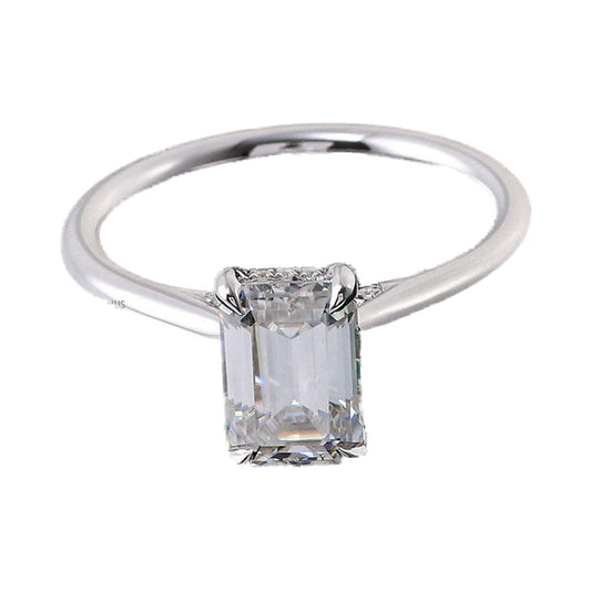 Emerald Cut Solitaire Moissanite Ring, Hidden Halo Promise Ring from Carat and Kraft, on white
