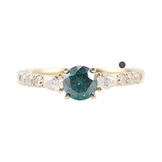 Green Round Moissanite Engagement Ring from Carat and Kraft, on white