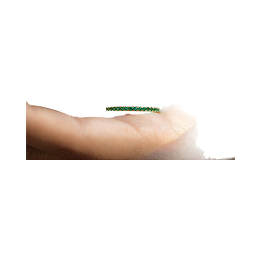 1.5mm Green Emerald Round Cut Diamond Wedding Band from Carat and Kraft, on white