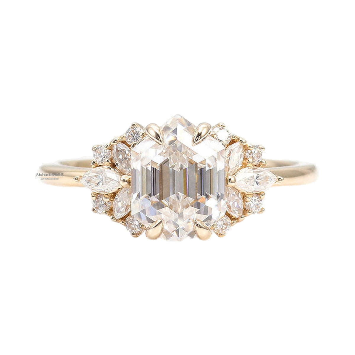 Hexagon Cut Lab Grown Diamond Ring, Marquise Wedding Ring from Carat and Kraft, on white