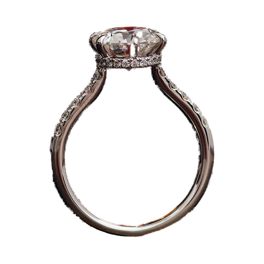 Hidden Halo Ring with Pave Setting, Round Moissanite Wedding Ring from Carat and Kraft, on white