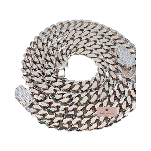 Iced Out Miami Cuban Link Chain, 925 Silver Buss Down Chain from Carat and Kraft, on white