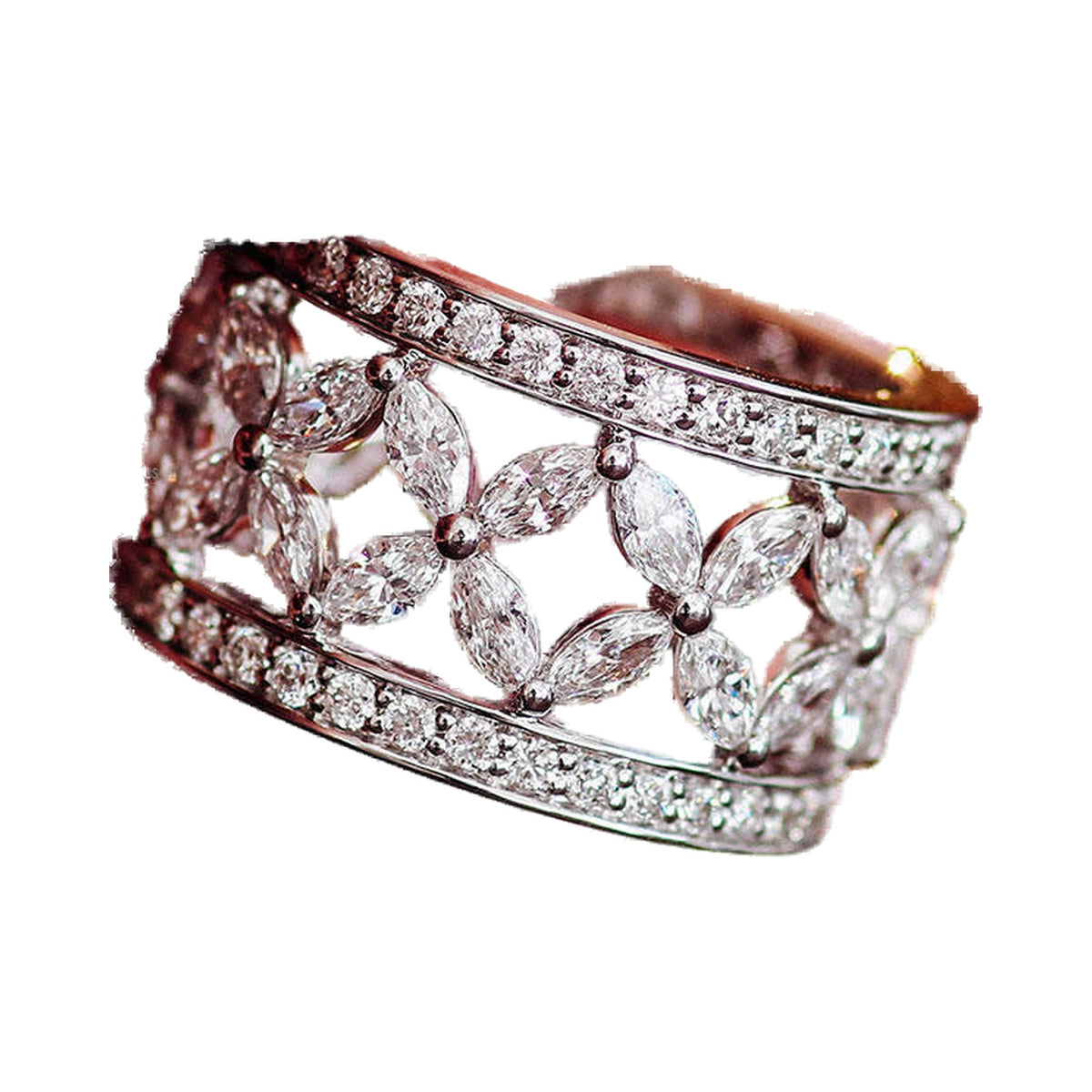 Marquise and Round Lab Grown Diamond Wedding Ring, Unique Designer Moissanite Ring from Carat and Kraft, on white