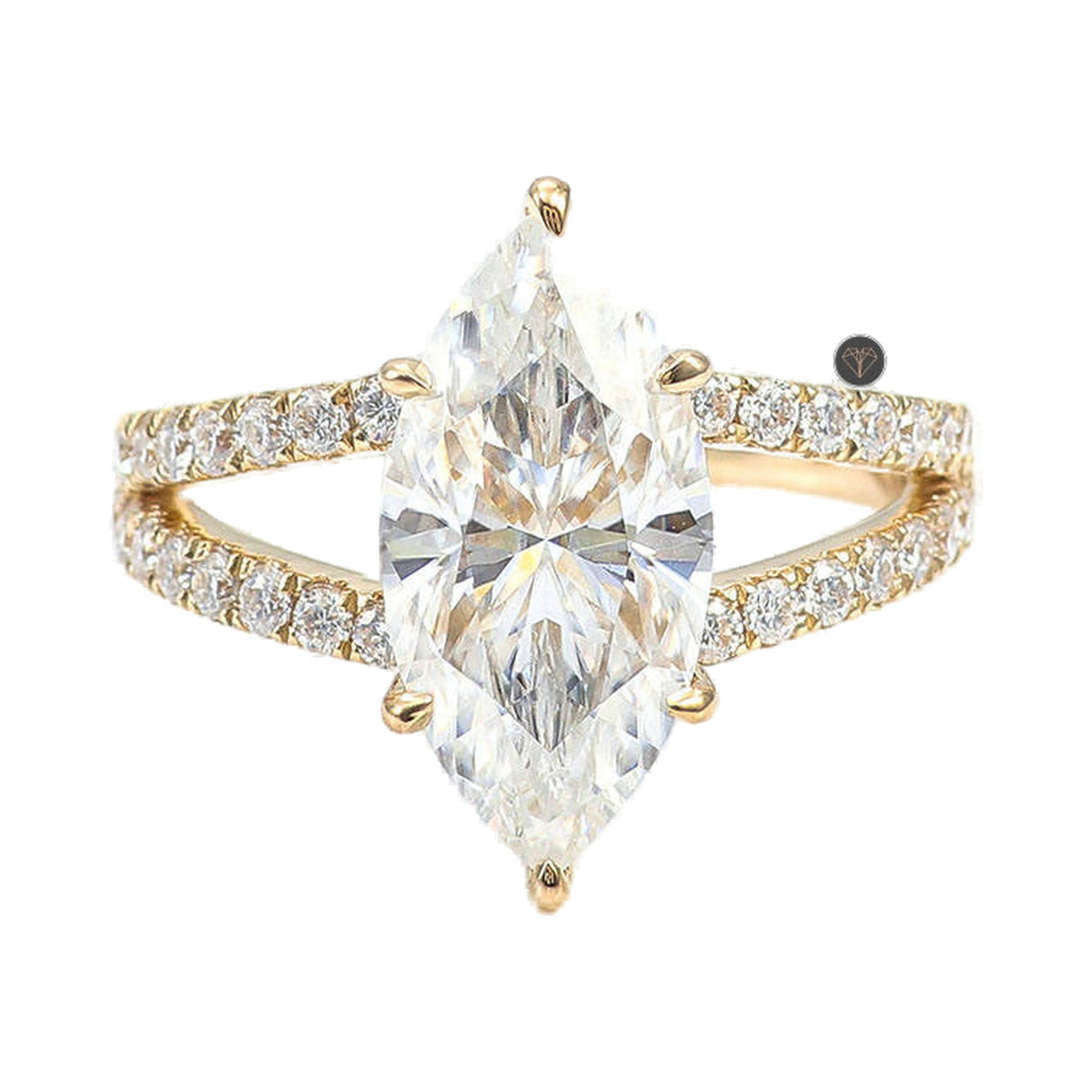 Marquise Cut Lab Grown Diamond Hidden Halo Moissanite Ring from Carat and Kraft, on white