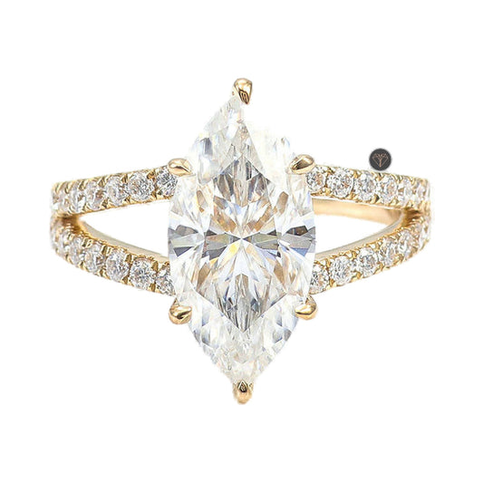 Marquise Cut Lab Grown Diamond Hidden Halo Moissanite Ring from Carat and Kraft, on white