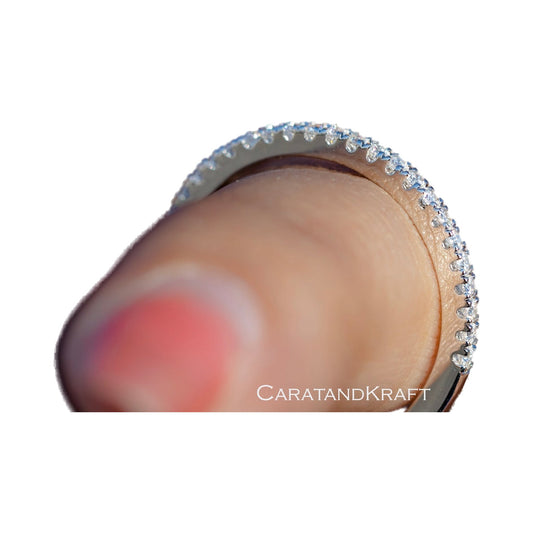 Moissanite 1.3mm Round Cut Half Eternity Wedding Band from Carat and Kraft, on white