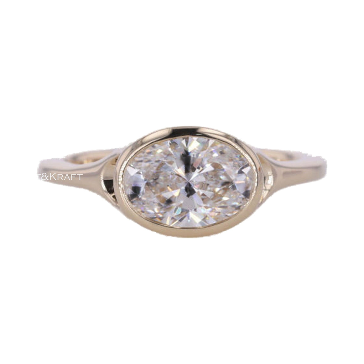 East West Oval Cut Lab Grown Diamond Engagement Ring from Carat and Kraft, on white