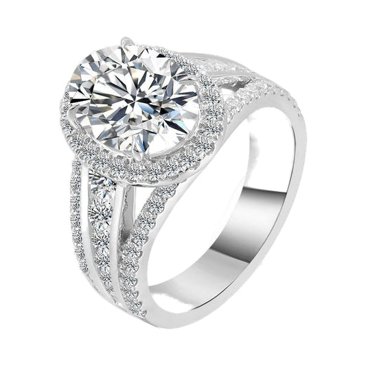 Split Shank Oval Cut Moissanite Diamond 3 Row Pave Set Engagement Ring from Carat and Kraft, on white