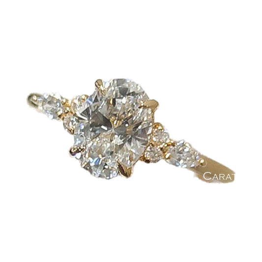 Oval Cut Lab Grown DIamond Ring, Cluster Diamond Engagement Ring from Carat and Kraft, on white