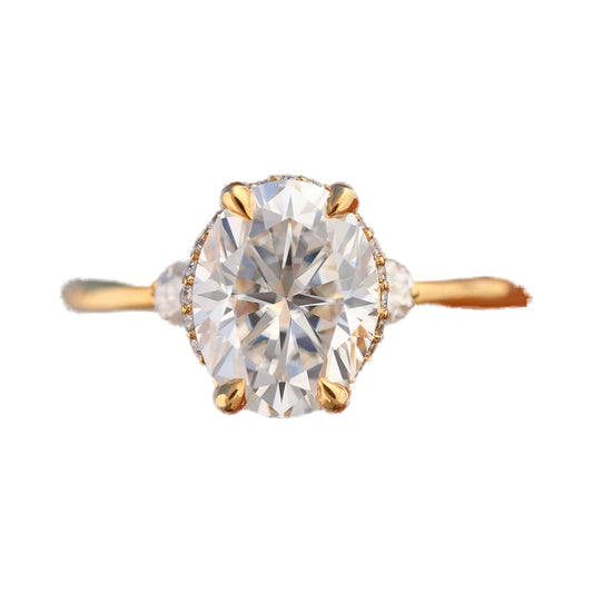Oval Hidden Halo Lab Grown Diamond Ring, Three Stone Ring from Carat and Kraft, on white