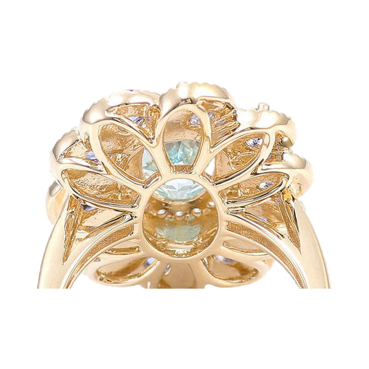 Oval Cut Sea Blue Sapphire Ring, Double Halo Milgrain Gemstone Ring from Carat and Kraft, on white