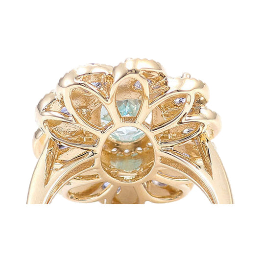 Oval Cut Sea Blue Sapphire Ring, Double Halo Milgrain Gemstone Ring from Carat and Kraft, on white