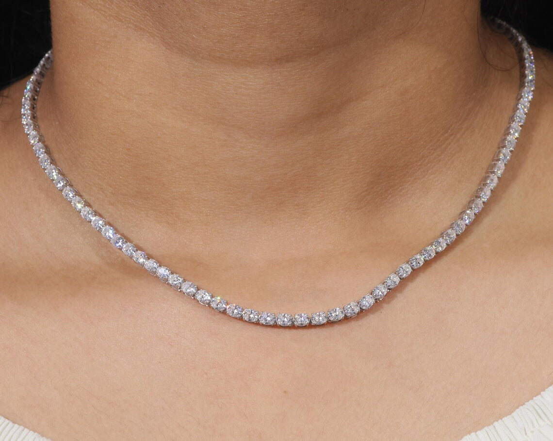 East West Oval Diamond Tennis Necklace and Bracelet