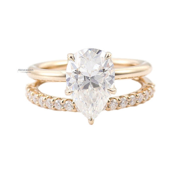 Pear Lab Grown Diamond Wedding Ring Set, Full Eternity Matching Band from Carat and Kraft, on white