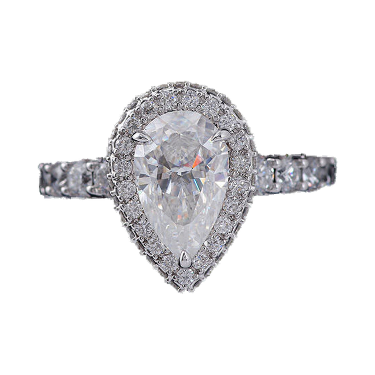 Elongated Pear Halo Moissanite Ring, Hidden Halo Wedding Ring from Carat and Kraft, on white
