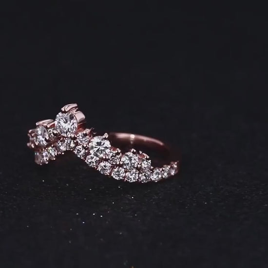 curved wedding band for engagement ring, round moissanite diamond ring, double layer band, gift for her 