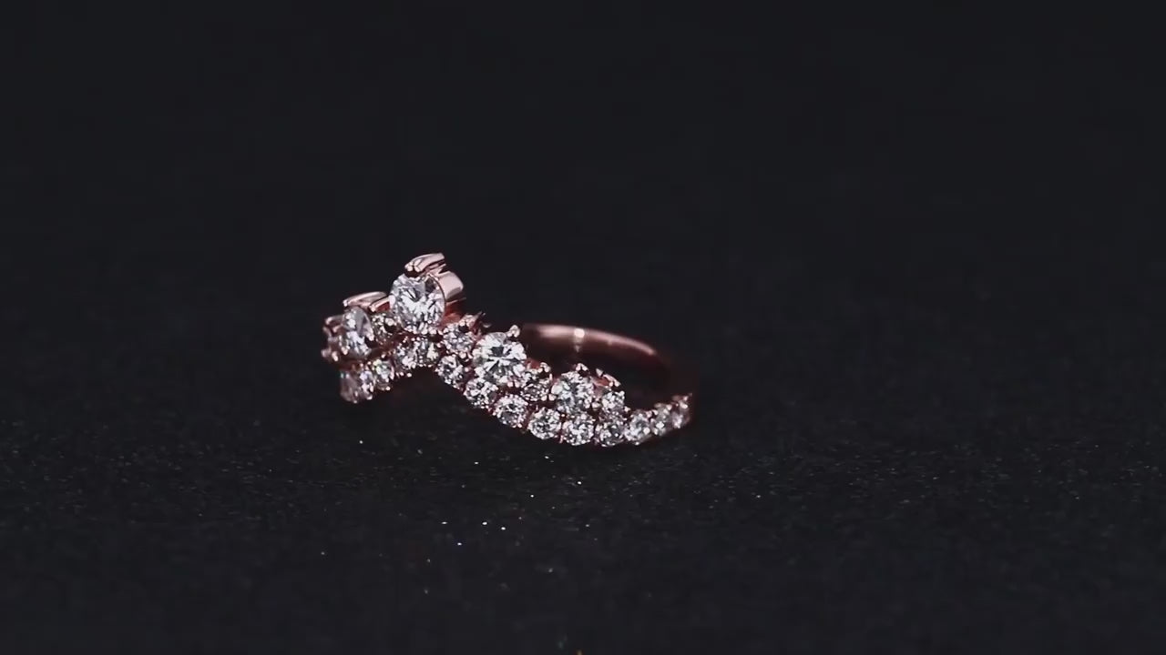 curved wedding band for engagement ring, round moissanite diamond ring, double layer band, gift for her 