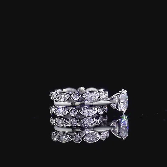 Round Lab Grown Diamond Solitaire Ring Set, Marquise Cut Matching Band