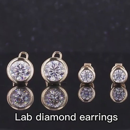 bezel set lab grown diamond earrings