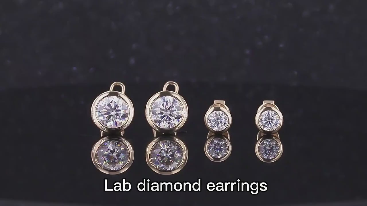 bezel set lab grown diamond earrings