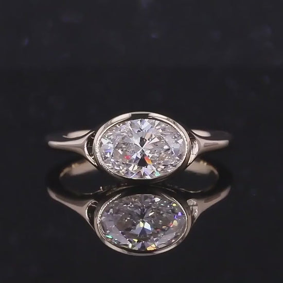 bezel set lab grown diamond ring, solid yellow gold ring