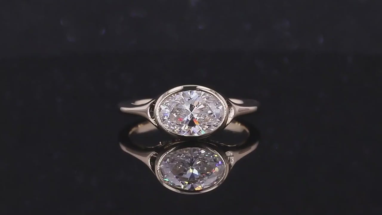 bezel set lab grown diamond ring, solid yellow gold ring