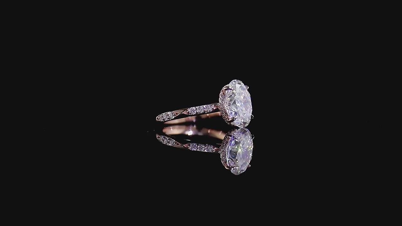 2.00CT Crushed Ice Oval Cut Lab Grown Diamond Hidden Halo Ring, Pave Set Ring