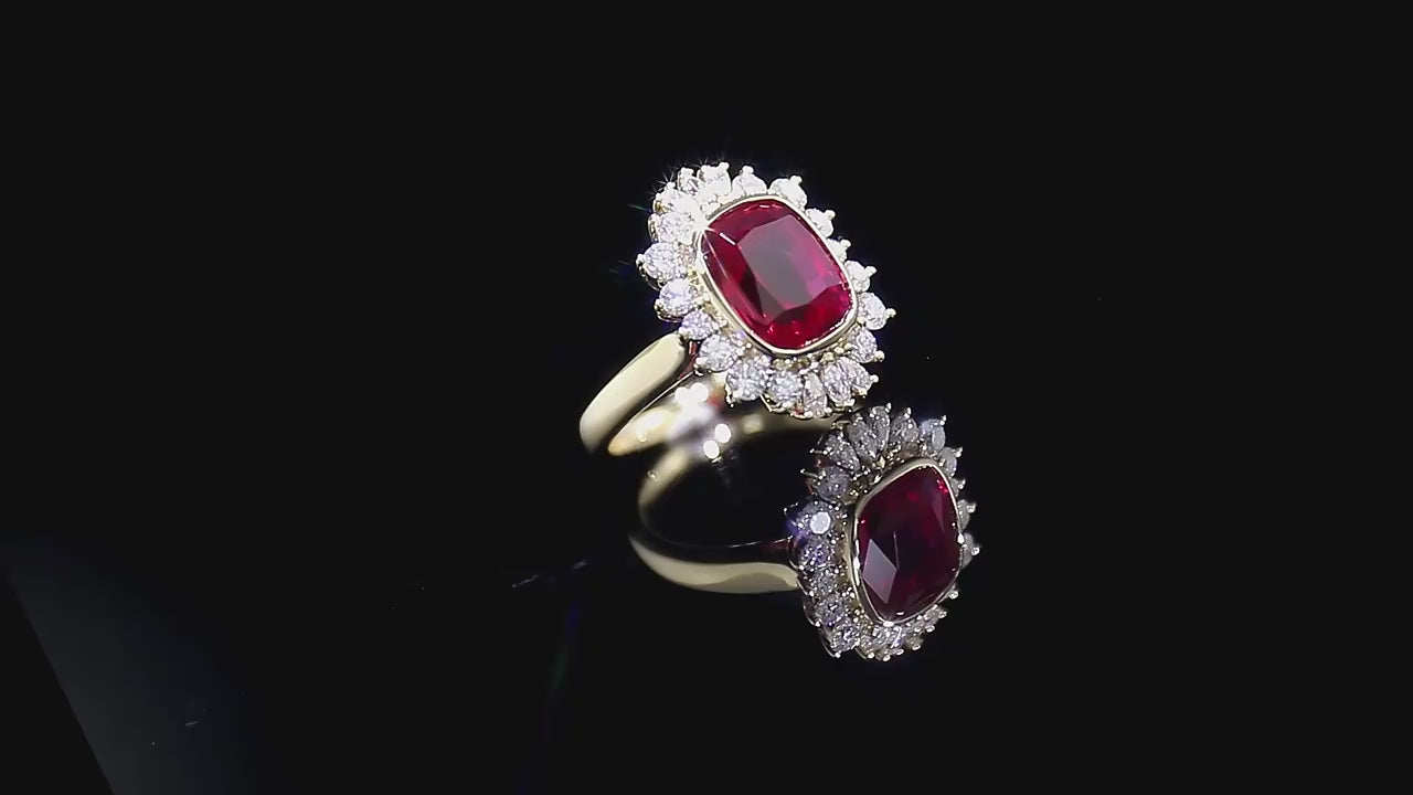 Cushion Cut Red Ruby Engagement ring, Cushion Cut Halo Vintage Gemstone Ring