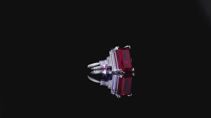 Red Emerald Exclusive Colombian Moissanite Ring, Emerald Shape Gemstone Ring