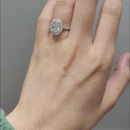 Oval Engagement Ring, Halo Wedding Ring, Bridal Ring, 14K Solid White Gold, Rose Gold, Yellow Gold